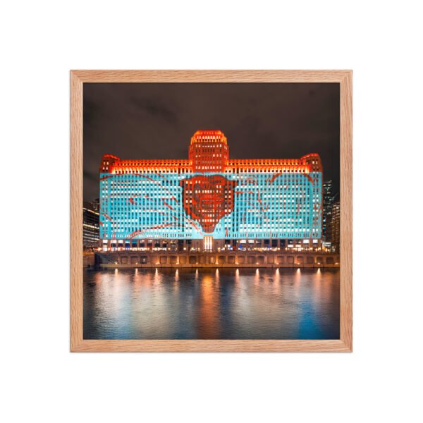 Chicago Merchandise Mart Bears Night Enhanced Matte Paper Framed Poster