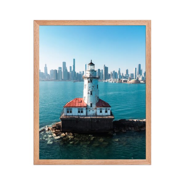 enhanced-matte-paper-framed-poster-in-red-oak-16x20-front-695e40c3f1f8c.jpg Chicago Harbor Lighthouse Enhanced Matte Paper Framed Poster