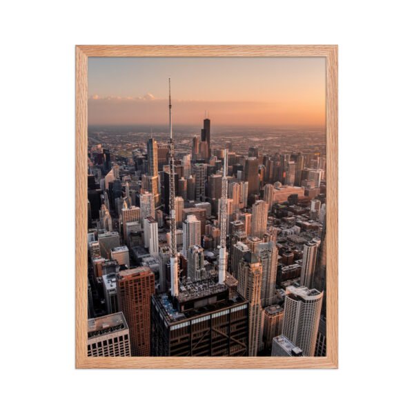 Chicago Sunset Skyline Enhanced Matte Paper Framed Poster
