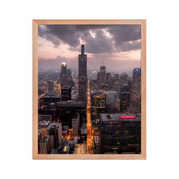 Chicago Twilight Skyline Enhanced Matte Paper Framed Poster