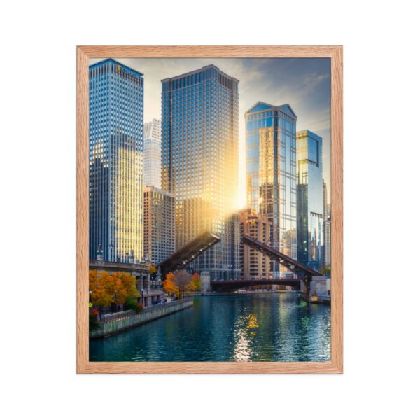 Chicago River Golden Hour Enhanced Matte Paper Framed Poster