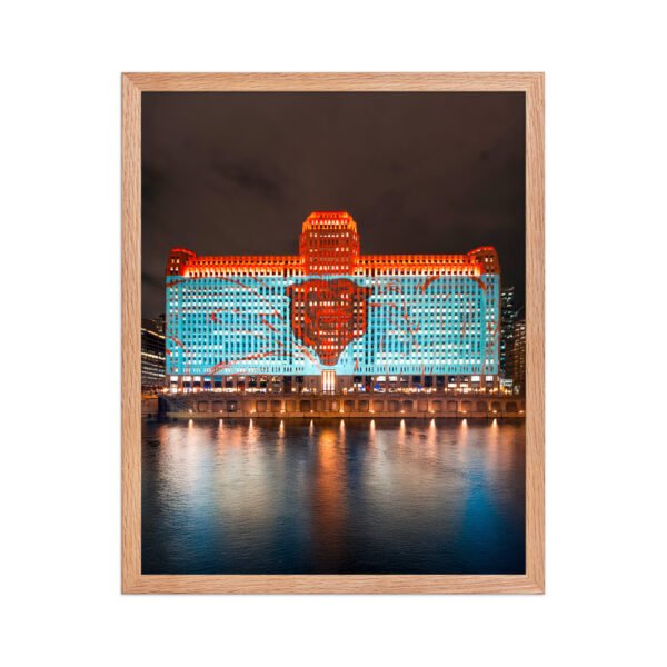 Chicago Merchandise Mart Bears Night Enhanced Matte Paper Framed Poster