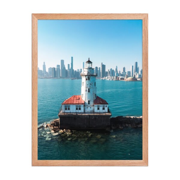 enhanced-matte-paper-framed-poster-in-red-oak-18x24-front-695e40c3f0655.jpg Chicago Harbor Lighthouse Enhanced Matte Paper Framed Poster