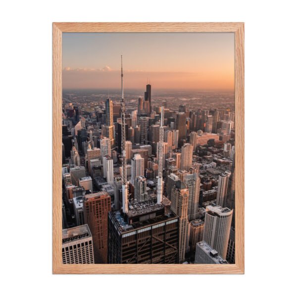 Chicago Sunset Skyline Enhanced Matte Paper Framed Poster