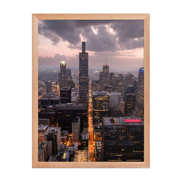 Chicago Twilight Skyline Enhanced Matte Paper Framed Poster