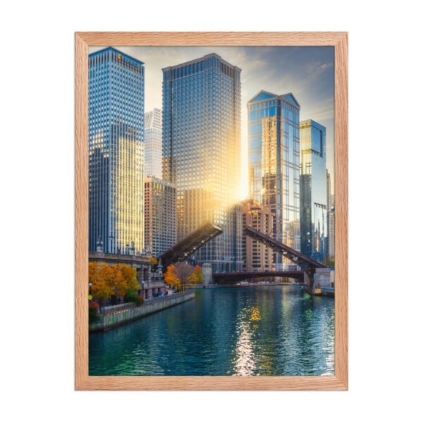 Chicago River Golden Hour Enhanced Matte Paper Framed Poster