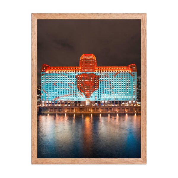 Chicago Merchandise Mart Bears Night Enhanced Matte Paper Framed Poster