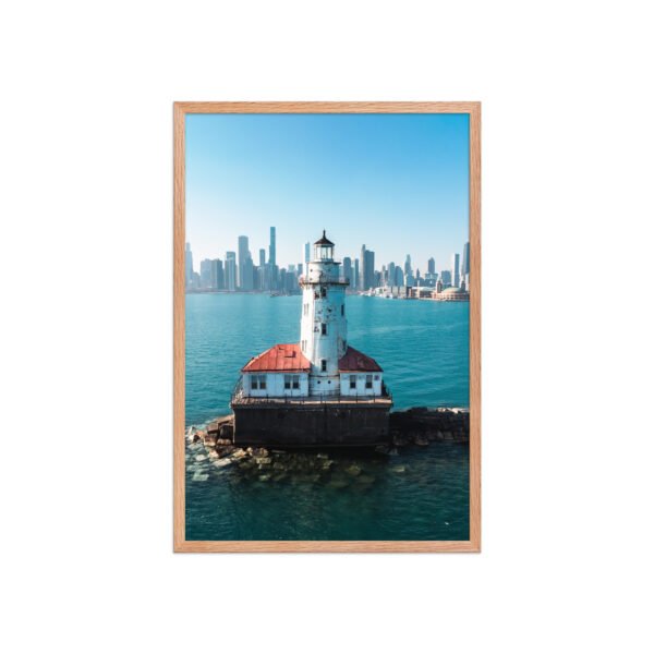 enhanced-matte-paper-framed-poster-in-red-oak-20x30-front-695e40c3f20ff.jpg Chicago Harbor Lighthouse Enhanced Matte Paper Framed Poster