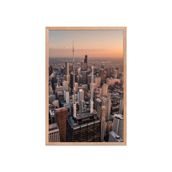 Chicago Sunset Skyline Enhanced Matte Paper Framed Poster