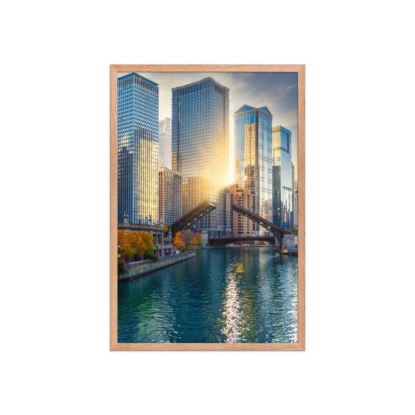 Chicago River Golden Hour Enhanced Matte Paper Framed Poster