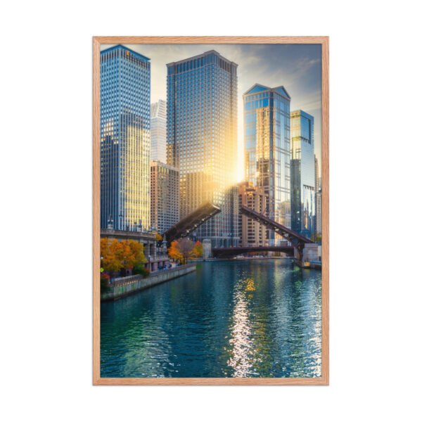 Chicago River Golden Hour Enhanced Matte Paper Framed Poster