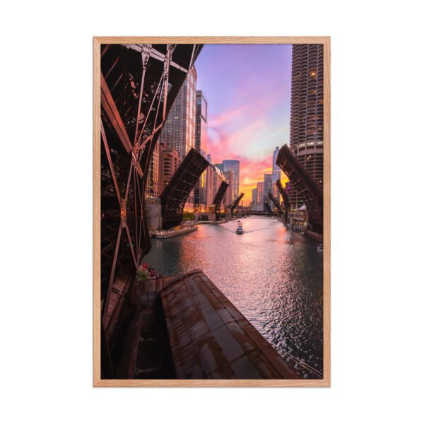 Chicago River Sunset Enhanced Matte Paper Framed Poster