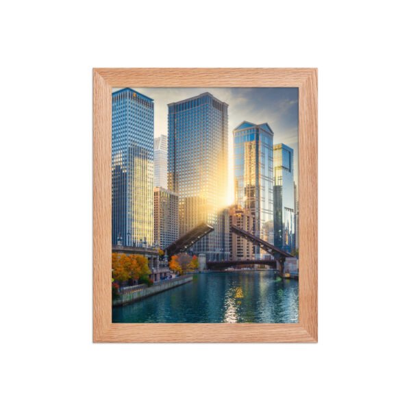 Chicago River Golden Hour Enhanced Matte Paper Framed Poster