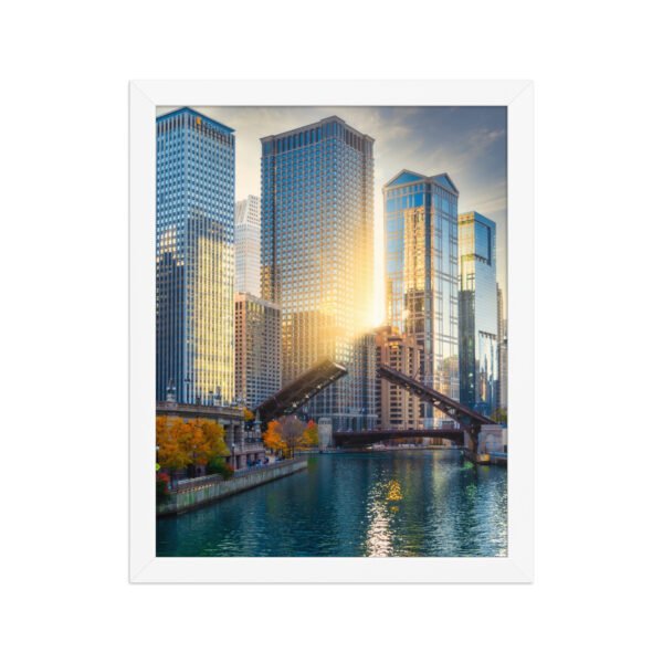 Chicago River Golden Hour Enhanced Matte Paper Framed Poster