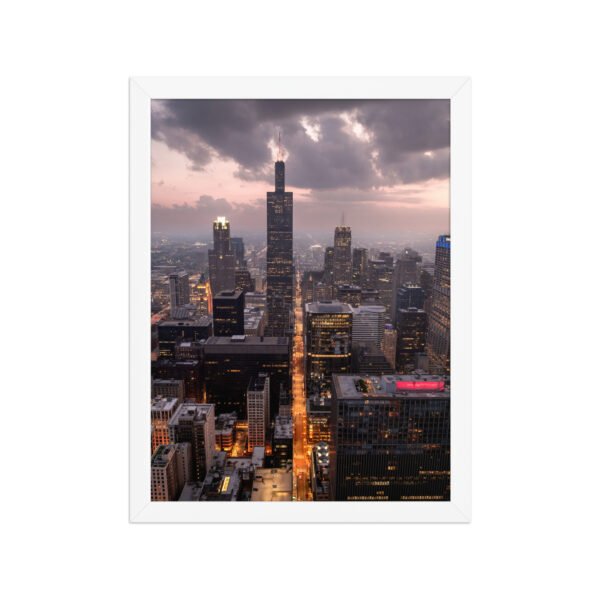 Chicago Twilight Skyline Enhanced Matte Paper Framed Poster