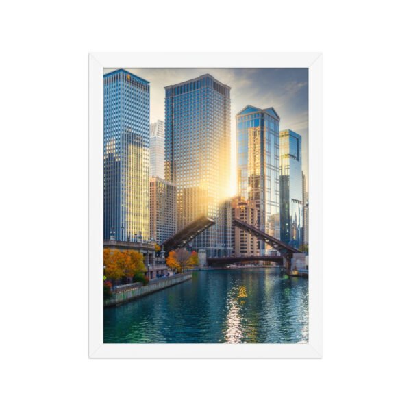Chicago River Golden Hour Enhanced Matte Paper Framed Poster