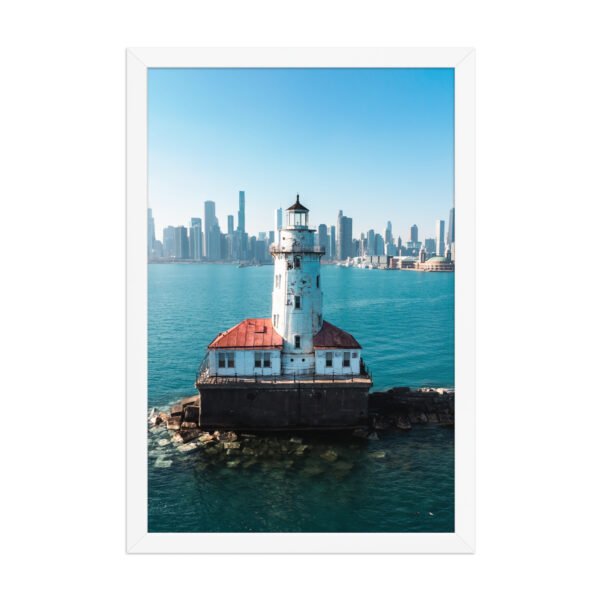 enhanced-matte-paper-framed-poster-in-white-12x18-front-695e40c3f2552.jpg Chicago Harbor Lighthouse Enhanced Matte Paper Framed Poster