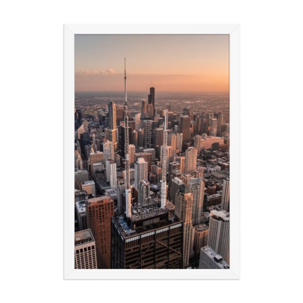 Chicago Sunset Skyline Enhanced Matte Paper Framed Poster