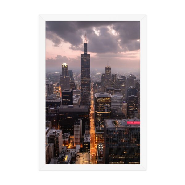 Chicago Twilight Skyline Enhanced Matte Paper Framed Poster
