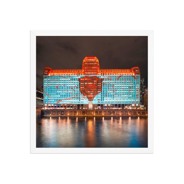 Chicago Merchandise Mart Bears Night Enhanced Matte Paper Framed Poster