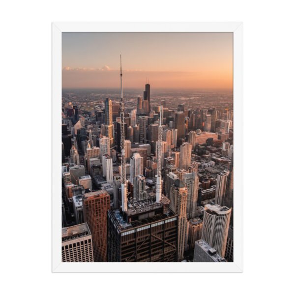Chicago Sunset Skyline Enhanced Matte Paper Framed Poster