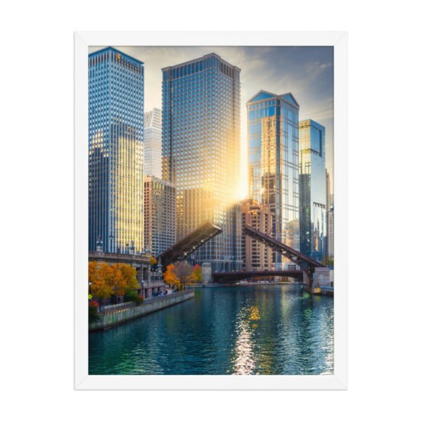 Chicago River Golden Hour Enhanced Matte Paper Framed Poster