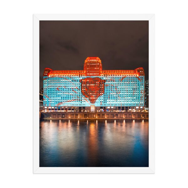 Chicago Merchandise Mart Bears Night Enhanced Matte Paper Framed Poster