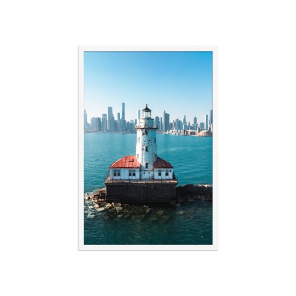 enhanced-matte-paper-framed-poster-in-white-20x30-front-695e40c3f2849.jpg Chicago Harbor Lighthouse Enhanced Matte Paper Framed Poster