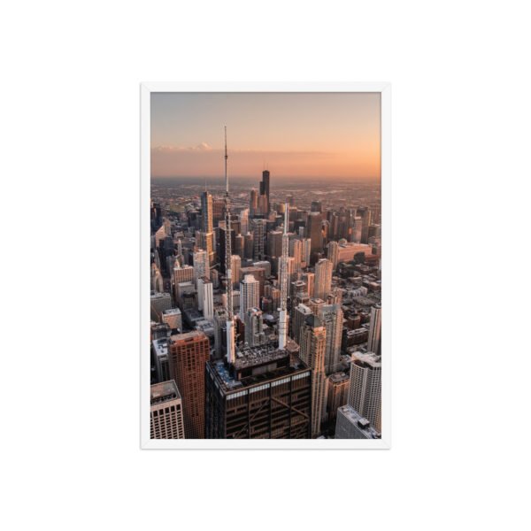 Chicago Sunset Skyline Enhanced Matte Paper Framed Poster