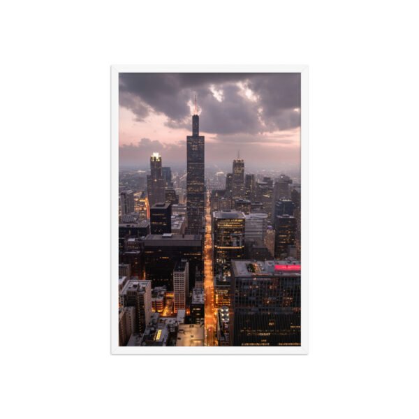 Chicago Twilight Skyline Enhanced Matte Paper Framed Poster