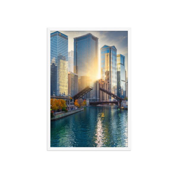 Chicago River Golden Hour Enhanced Matte Paper Framed Poster