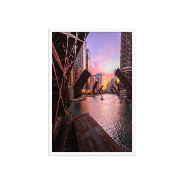 Chicago River Sunset Enhanced Matte Paper Framed Poster