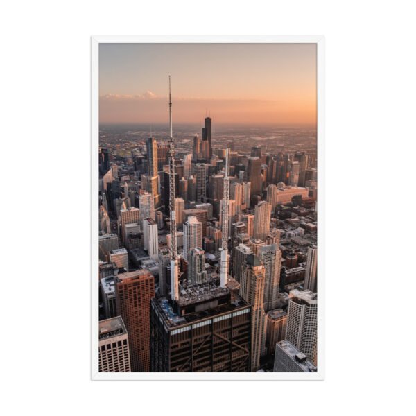 Chicago Sunset Skyline Enhanced Matte Paper Framed Poster