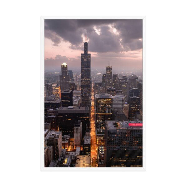 Chicago Twilight Skyline Enhanced Matte Paper Framed Poster