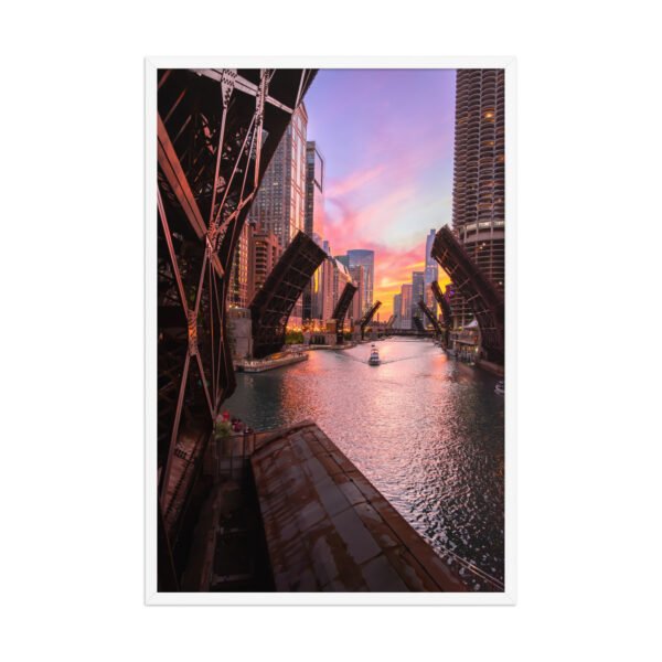 Chicago River Sunset Enhanced Matte Paper Framed Poster