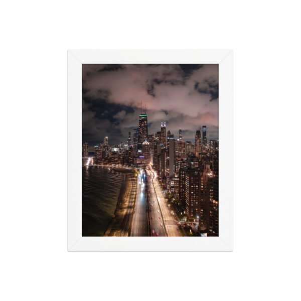 Chicago Lake Shore Drive Night Skyline Enhanced Matte Paper Framed Poster