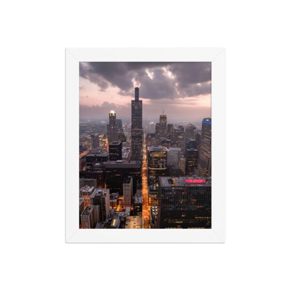 Chicago Twilight Skyline Enhanced Matte Paper Framed Poster