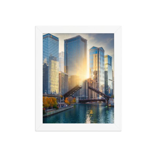 Chicago River Golden Hour Enhanced Matte Paper Framed Poster