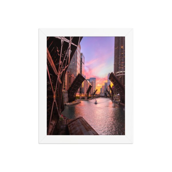 Chicago River Sunset Enhanced Matte Paper Framed Poster