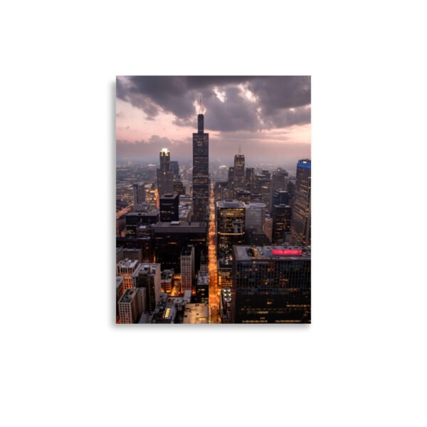 Chicago Twilight Skyline Enhanced Matt Paper Poster