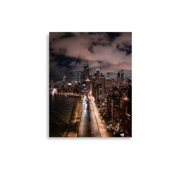 Chicago Lake Shore Drive Night Skyline Enhanced Matt Paper Poster