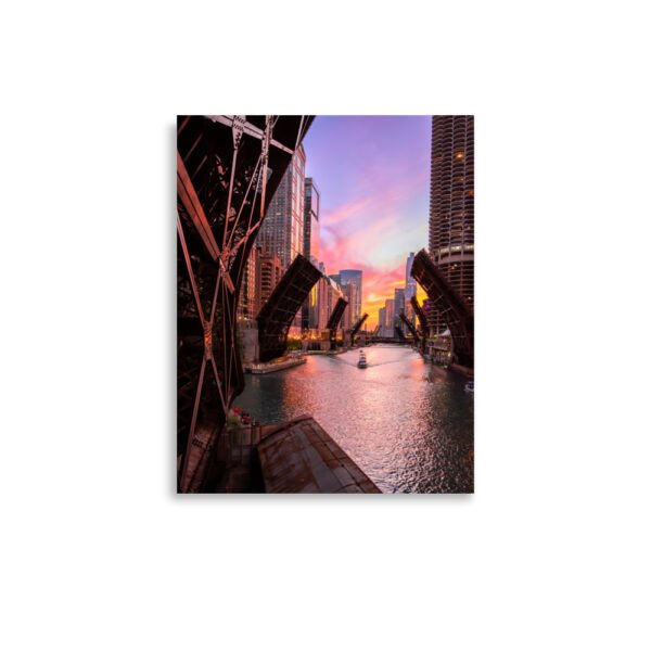 Chicago River Sunset Enhanced Matt Paper Poster