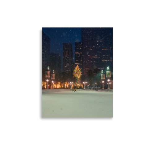 Chicago Winter Christmas Tree Night Enhanced Matt Paper Poster