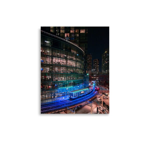 Chicago Neon L Train Night Enhanced Matt Paper Poster