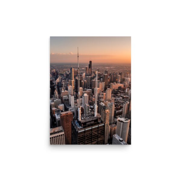Chicago Sunset Skyline Enhanced Matt Paper Poster