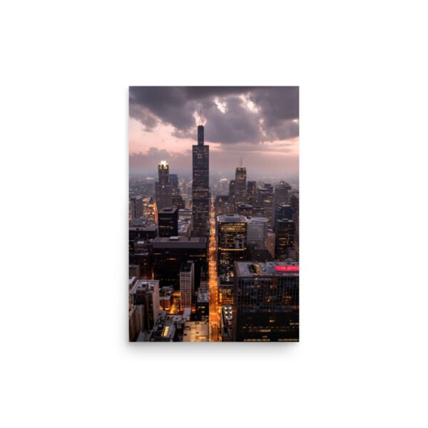 Chicago Twilight Skyline Enhanced Matt Paper Poster