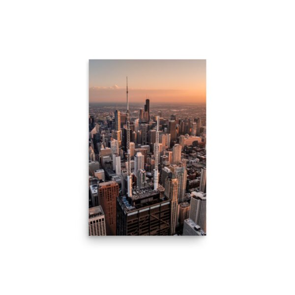 Chicago Sunset Skyline Enhanced Matt Paper Poster