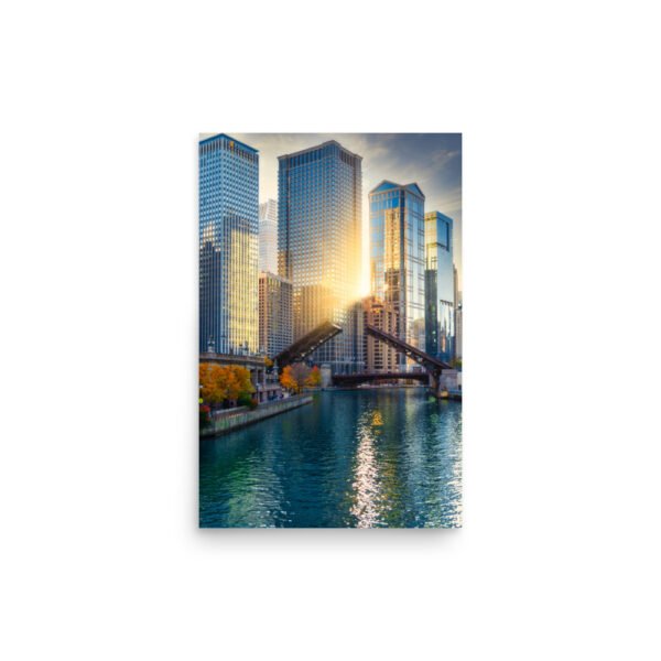 Chicago River Golden Enhanced Matt Paper Poster