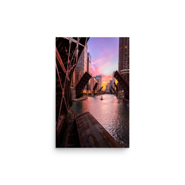 Chicago River Sunset Enhanced Matt Paper Poster
