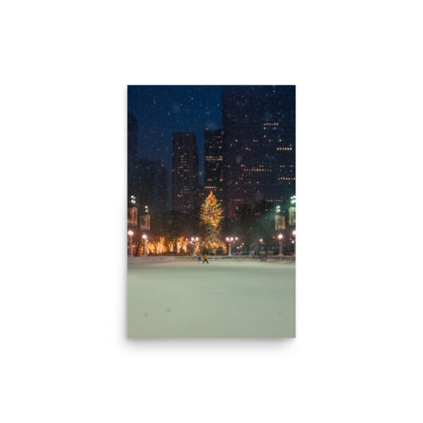 Chicago Winter Christmas Tree Night Enhanced Matt Paper Poster